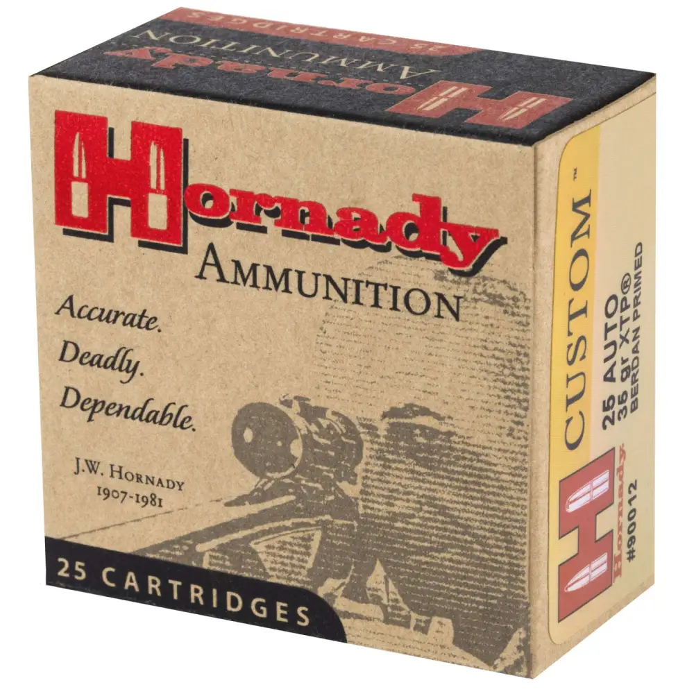 HORNADY CUSTOM 25 AUTO 35GR JHP/XTP 25RD BX 250RD CASE - Image 2