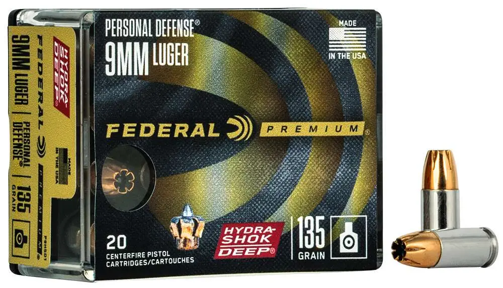 FEDERAL 9MM LUGER 135GR HYDRA-SHOK DEEP HP 20 RD/BX 10 BX/CS