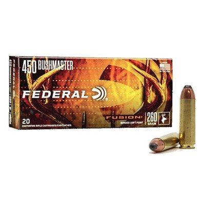Federal 450 Bushmaster Ammunition Fusion F450BMFS1 260 Grain Fusion Soft Point 20 Rounds