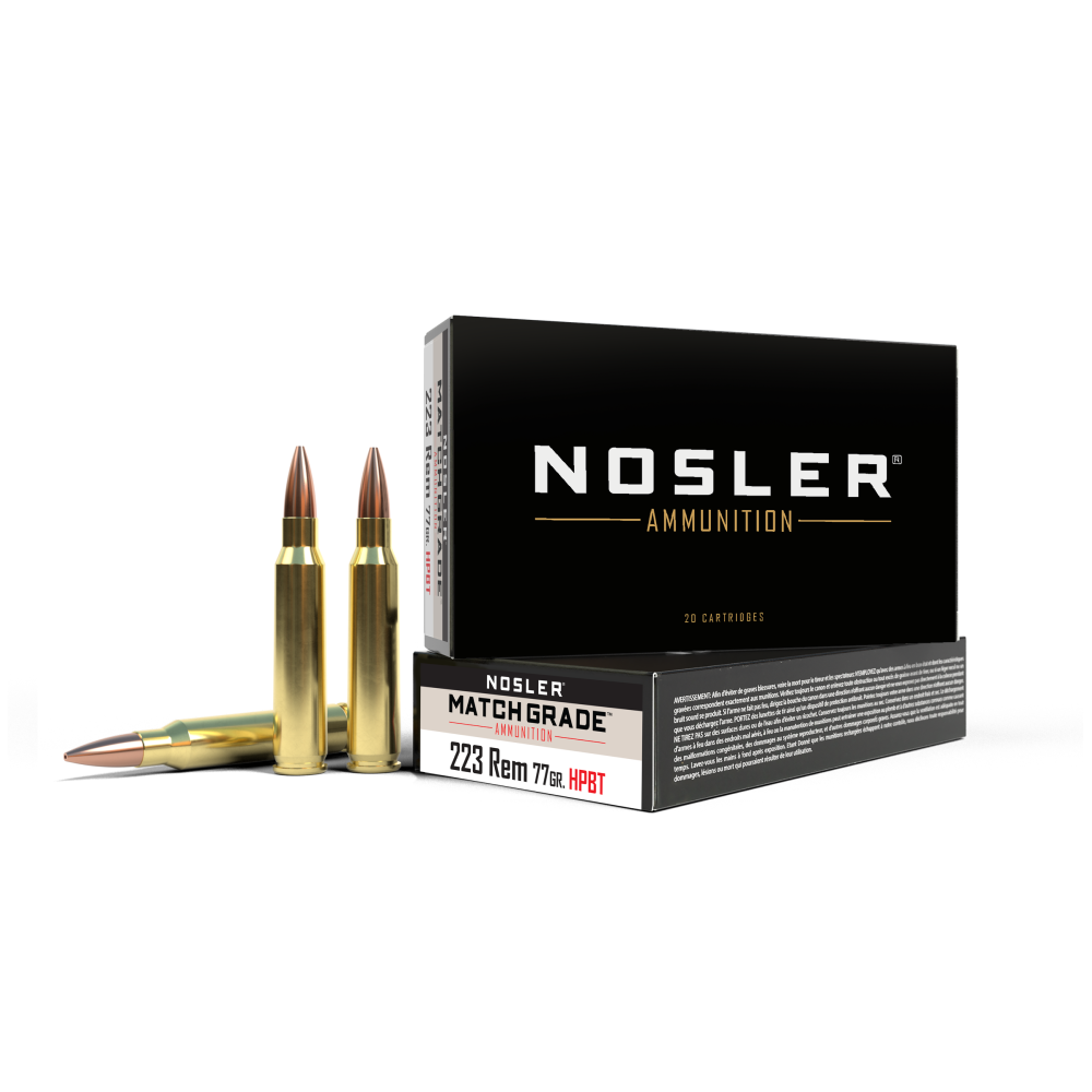 Nosler Custom Competition Match Grade Rifle Ammunition .223 Rem 77 gr OTM 2600 fps 20/ct