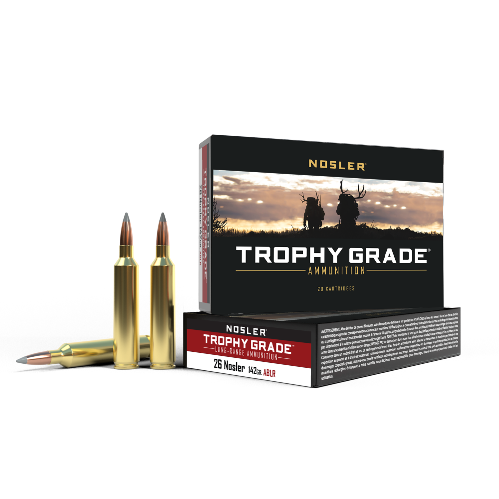 Nosler Accubond Long Range Trophy Grade Rifle Ammunition 26 Nosler 142 gr PT 3300 fps 20/ct