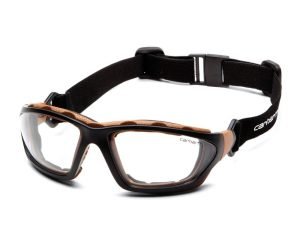 Pyramex Carhartt Carthage Shooting Glasses Black and Tan with Clear Anti-Fog Lens