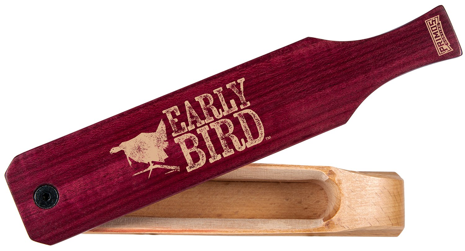 Primos PS2961 Early Bird Box Call Turkey Hen Sounds Attracts Turkeys Natural Walnut/Purple Heart