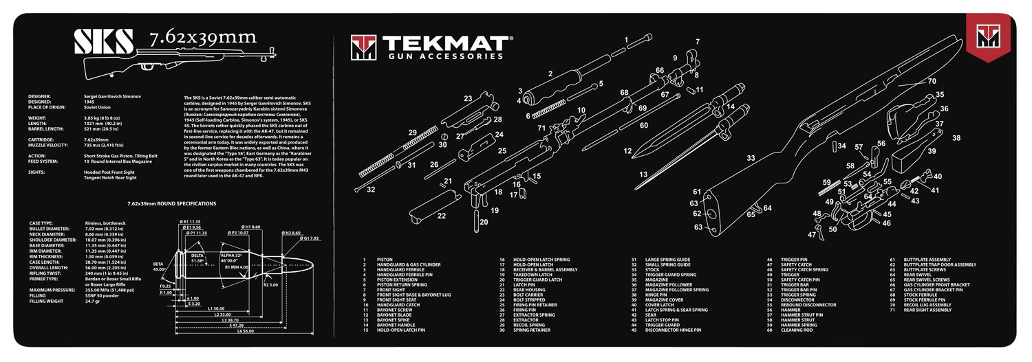 TekMat TEKR36SKS SKS Cleaning Mat Black/White Rubber 12"x36" SKS Parts Diagram