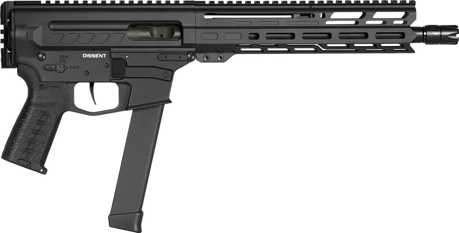 CMMG 99A806DAB Dissent MKGS 9mm Luger 33+1 10.50", Black, Picatinny Brace Adapter, 5.50" M-LOK Handguard, Left Side Charging Handle, Zeroed Linear Comp, Zeroed Drop-In Single Stage Trigger