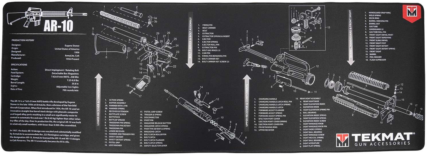 TekMat TEKR44AR10 AR-10 Cleaning Mat Black/White Rubber 15"x44" AR-10 Parts Diagram