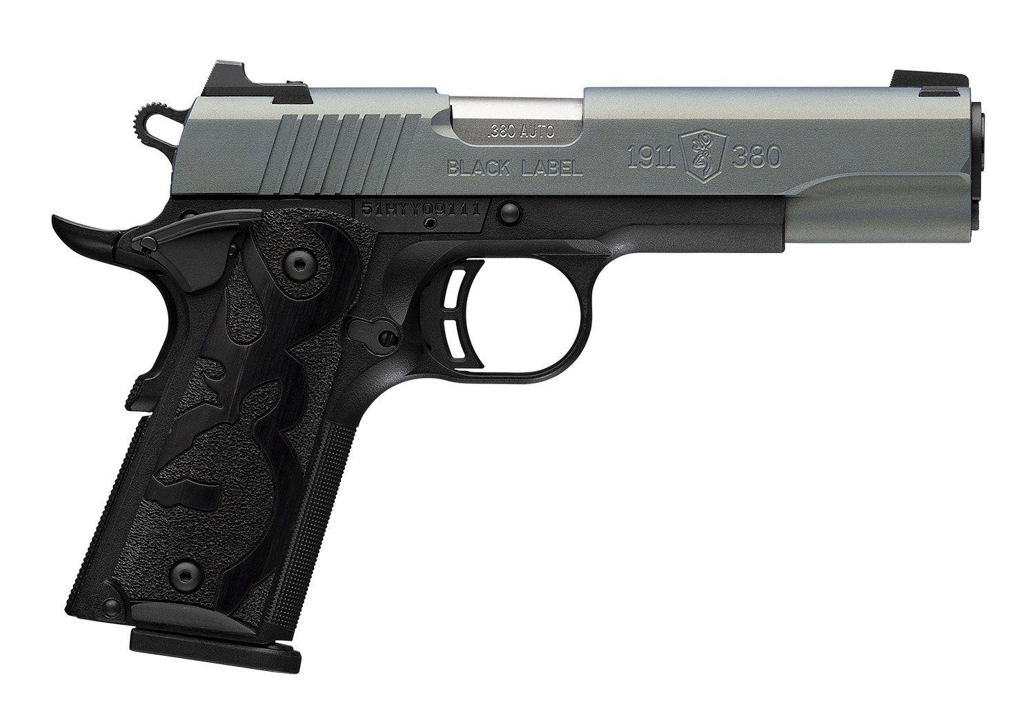 Browning 051992492 1911 Black Label Full Size Frame 380 ACP 8+1 4.25" Matte Stainless Steel Barrel, Northern Lights Cerakote Serrated Steel Slide, Matte Black Polymer Frame, Black Polymer Grip