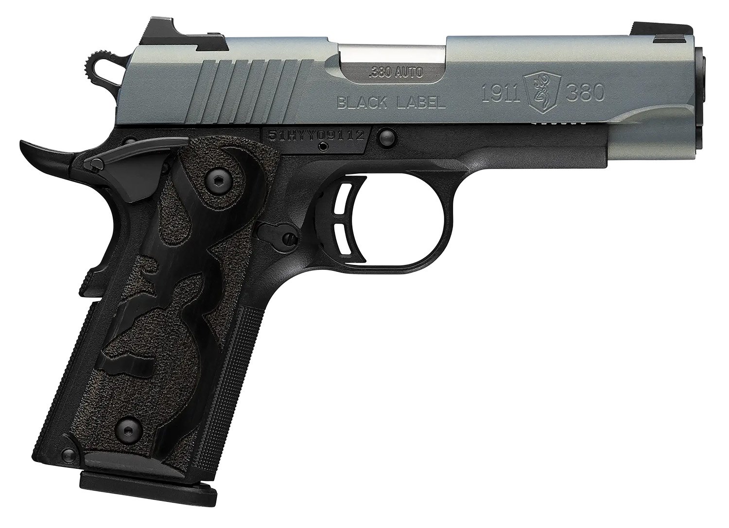 Browning 051993492 1911 Black Label Compact Frame 380 ACP 8+1 3.63" Matte Stainless Steel Barrel, Northern Lights Cerakote Serrated Steel Slide, Matte Black Polymer Frame, Black Polymer Grip