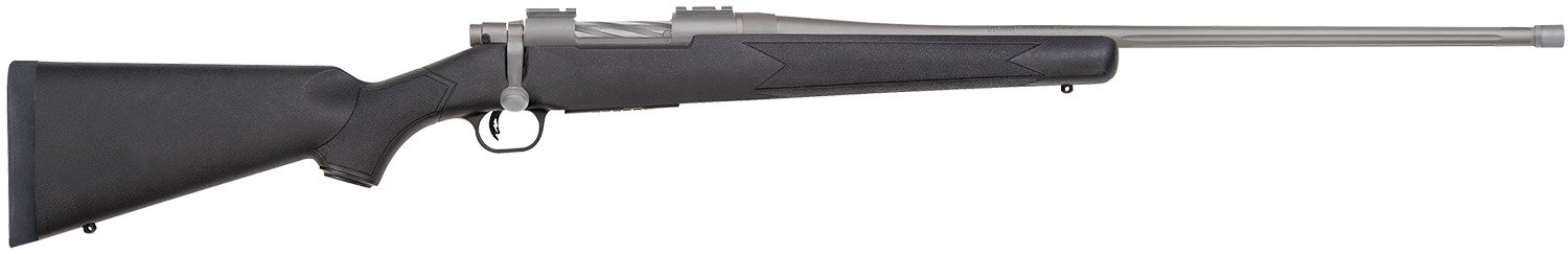 Mossberg 28245 Patriot Full Size 6.5 PRC 4+1 24" Stainless Cerakote Fluted Threaded Barrel, Drilled & Tapped Stainless Cerakote Receiver, Black Fixed Synthetic Stock