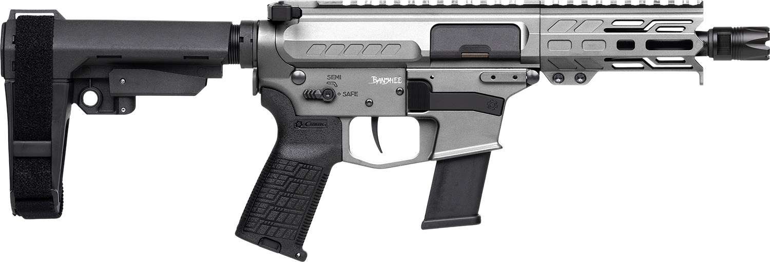 CMMG 45A150FTNG Banshee FE MkG 45 ACP 13+1 5" Black Nitride Threaded Barrel, M-LOK Handguard, Titanium Cerakote Aluminum Receiver w/Picatinny Rail, Black Polymer CMMG RipBrace, CMMG Zeroed Grip