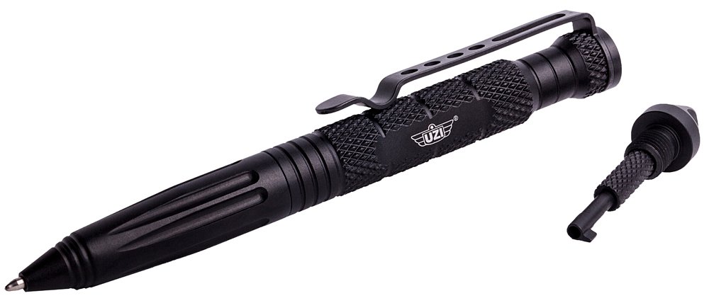 Uzi Accessories UZITACPEN6BK Tactical Pen Black Aluminum 6" Features Glass Breaker/Cuff Key