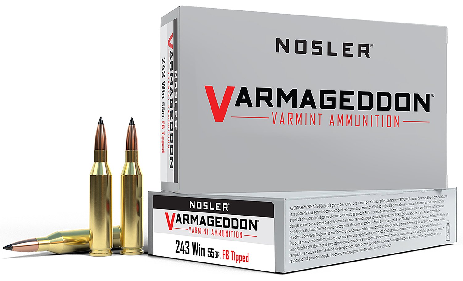 Nosler 65165 Varmageddon 243Win 55gr Flat Base Tipped 20 Per Box/10 Case