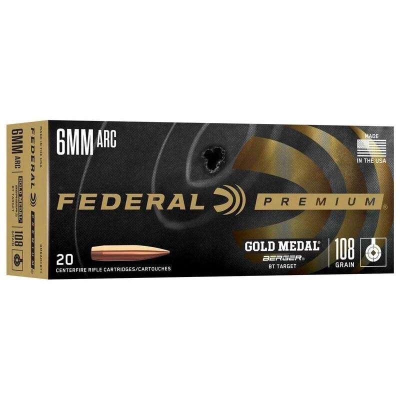 Federal Gold Medal Berger Rifle Ammunition 6mm ARC 108gr OTM 2950 fps 20/ct