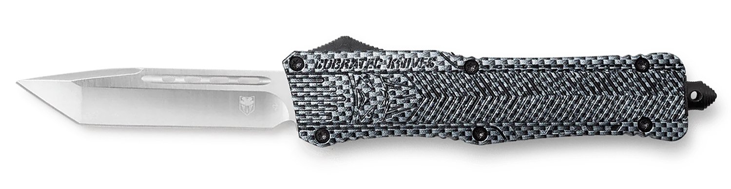 CobraTec Knives LCFCTK1LTNS CTK-1 Large 3.75" OTF Tanto Plain D2 Steel Blade/Carbon Fiber Aluminum Handle Features Glass Breaker Includes Pocket Clip
