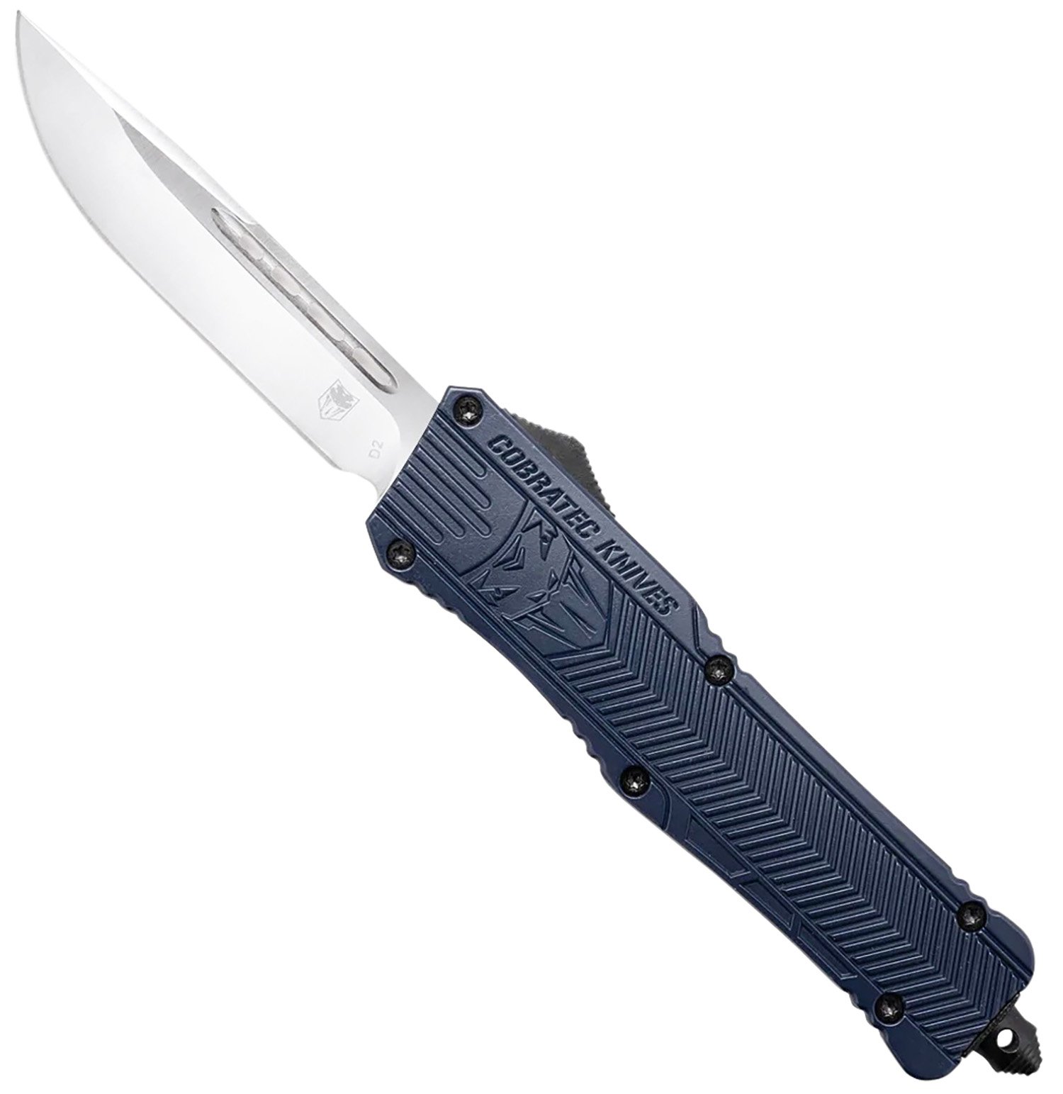 CobraTec Knives LNYCCTK1LDNS CTK-1 Large 3.75" OTF Drop Point Plain D2 Steel Blade/NYPD Blue Aluminum Handle Features Glass Breaker Includes Pocket Clip