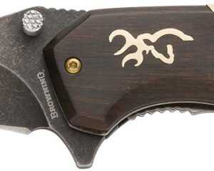 Browning 3220392 Hunter Large 3.50" Folding Drop Point Plain Black Oxide Stonewashed 440C SS Blade/Brown Jigged Hardwood Walnut Handle Includes Pocket Clip
