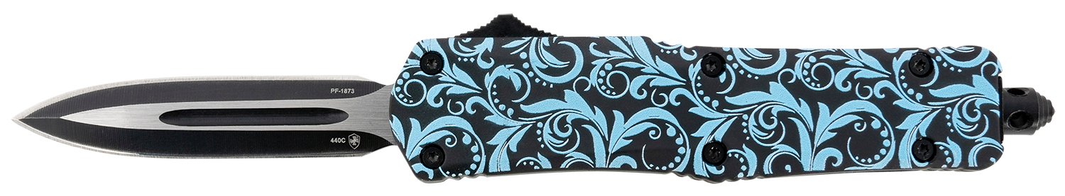 Templar Knife SMDT131 Gen II Maiden Teal Small 2.69" OTF Dagger Plain Black Oxide Stonewashed 440C SS Blade, 4.31" Teal Aluminum Handle, Glass Breaker