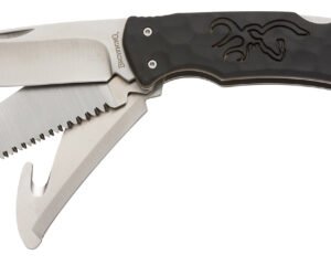 Browning 3220430 Primal Kodiak Slim 3.75" Folding Drop Point/Gut Hook/Saw 8Cr13MoV SS Blade Black Polymer w/Rubber Overmold Handle Includes Nylon Belt Pouch