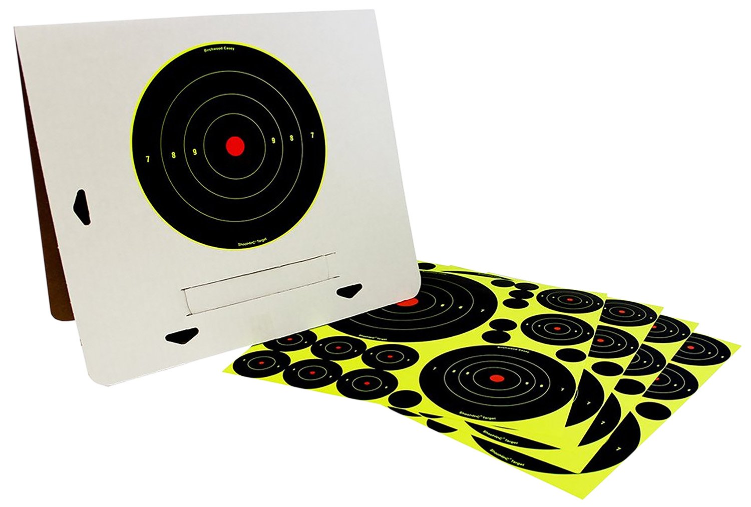 Birchwood Casey 34208 Shoot-N-C Reactive Target Variety Pack Self-Adhesive Paper Black/Yellow Bullseye 4 Pack