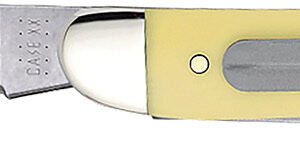 Case 00120 Fishing 3.40" Folding Clip/Fish Scaler Plain/Serrated Tumble Polish Tru-Sharp SS Blade/ Yellow Synthetic Handle