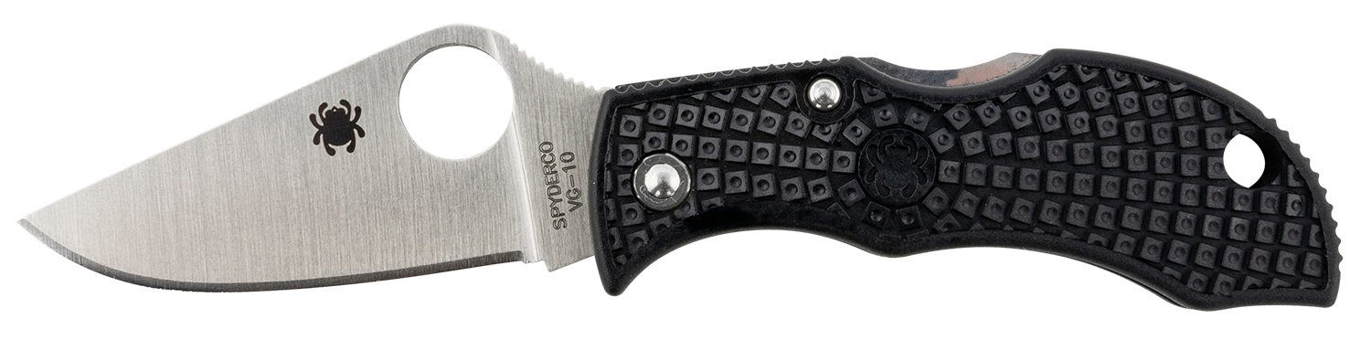 Spyderco MBKP Manbug 1.95" Folding Plain Stonewashed VG-10 SS Blade, Black FRN Handle