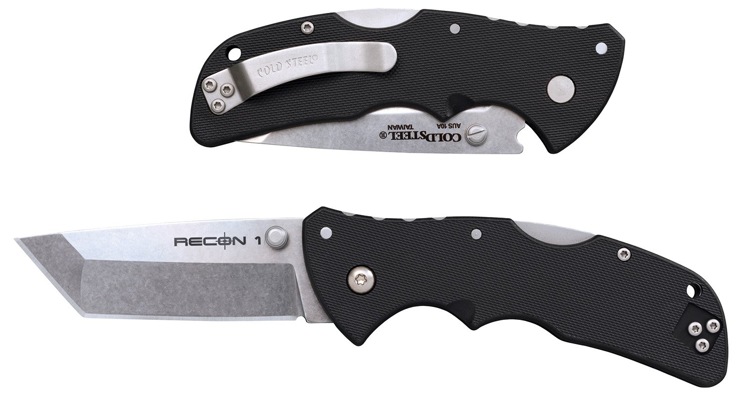 Cold Steel CS27BAT Recon 1 Mini 3" Folding Tanto Plain Stonewashed AUS-10A SS Blade/ Black Textured GRN Handle