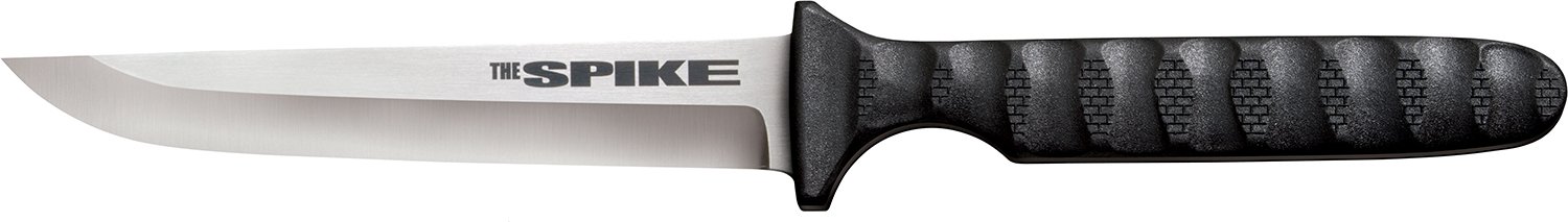 Cold Steel CS-53NCC Spike 4" Fixed Drop Point Plain Cryo 4116 SS Blade/Black Scalloped Griv-Ex Handle Includes Bead Chain Lanyard/Sheath