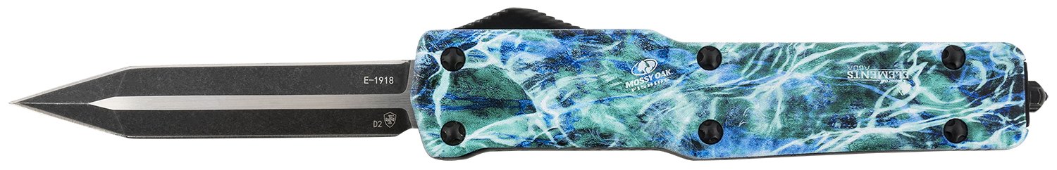 Templar Knife MZMOS121 Premium Weighted Slim 3.16" OTF Dagger Plain Black Oxide Stonewashed D2 Steel Blade, 4.93" Mossy Oak Seafoam Aluminum Zinc Alloy Handle