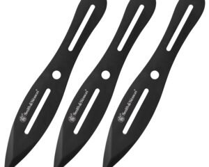 Smith & Wesson Knives SWTK8BCP Bullseye Throwing Knives 4.26" Fixed Plain Black Oxide 2Cr13MoV SS Blade, Black Stainless Steel Handle, Includes Sheath, 8" OAL, Set of 3