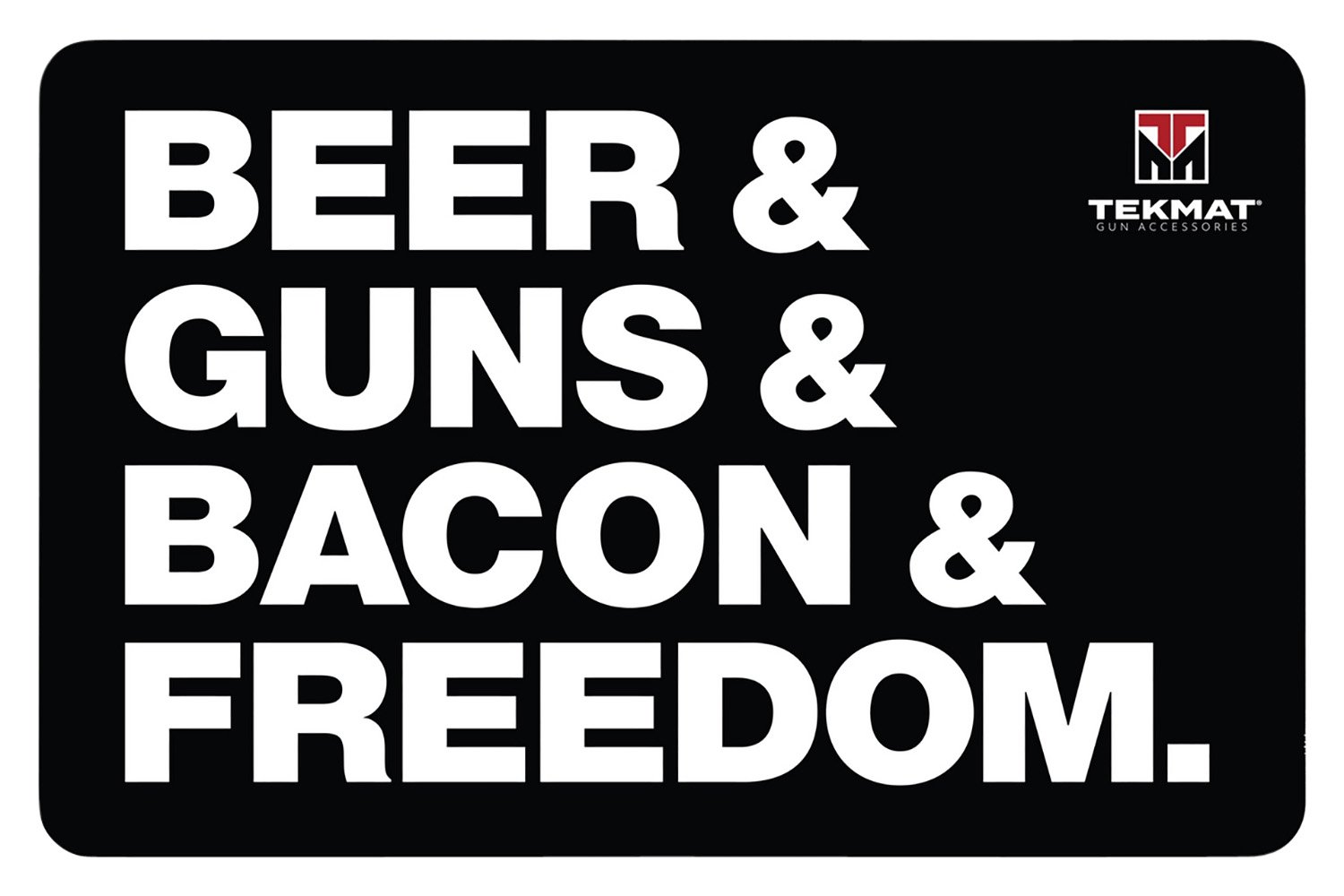 TekMat TEKR17BGBF Cleaning Mat Black/White Rubber 11"x17" "Beer & Guns & Bacon & Freedom"