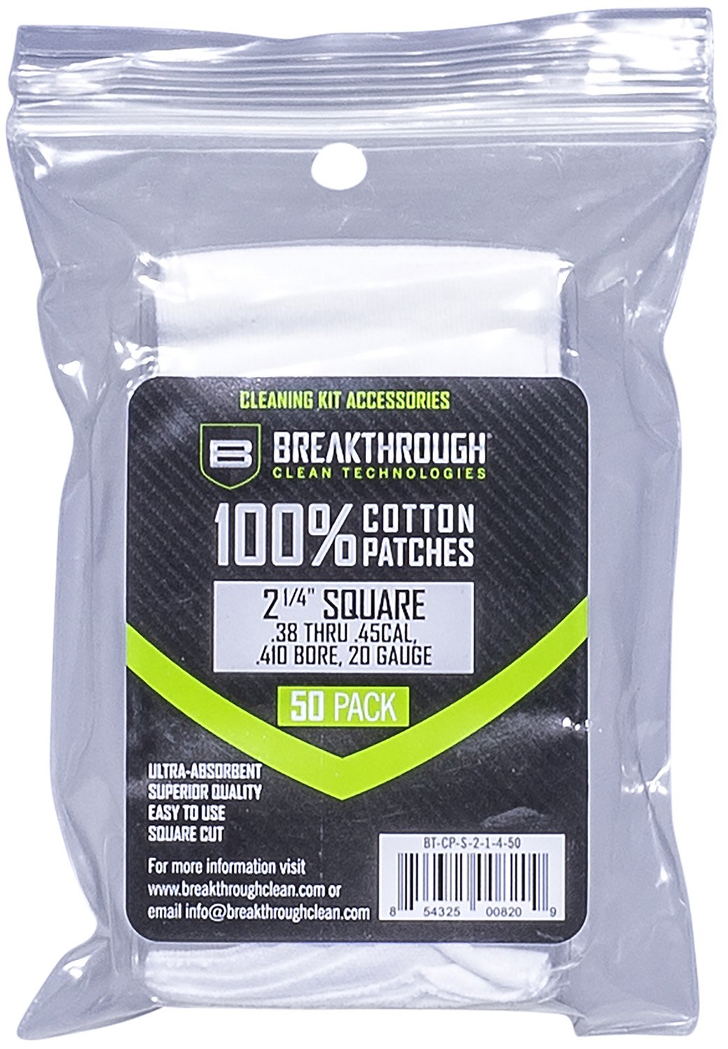 Breakthrough Clean BTCPS21450 Square Cleaning Patches For .38-.45 Cal & .410-20 Gauge 2.25" 50 Pack/6 per case