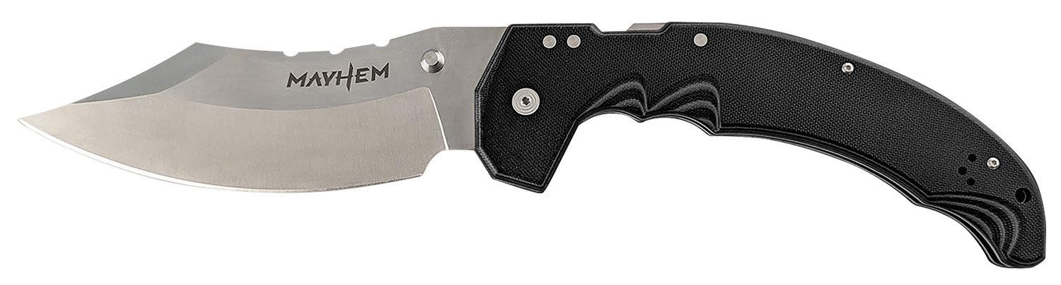 Cold Steel CSFL60DPLM Mayhem 6" Folding Clip Point Modified Cleaver Plain Satin AUS-10A SS Blade/7.20" Black Contoured G10 Handle Includes Pocket Clip