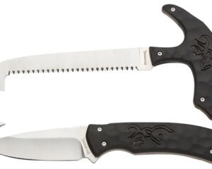 Browning 3220420 Primal Combo 3.75"/5.25" Fixed Drop Point Gut Hook/Skinner, Saw 8Cr13MoV SS Blade, Black Polymer w/Rubber Overmold & Finger Grooves Handle, 2 Piece Set, Includes Sheath