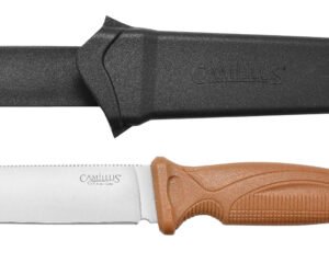 Camillus 19627 Swedge  4.30" Fixed Plain Silver 420 Steel Titanium Bonded Blade, Textured Tan ABS Handle, Includes Sheath