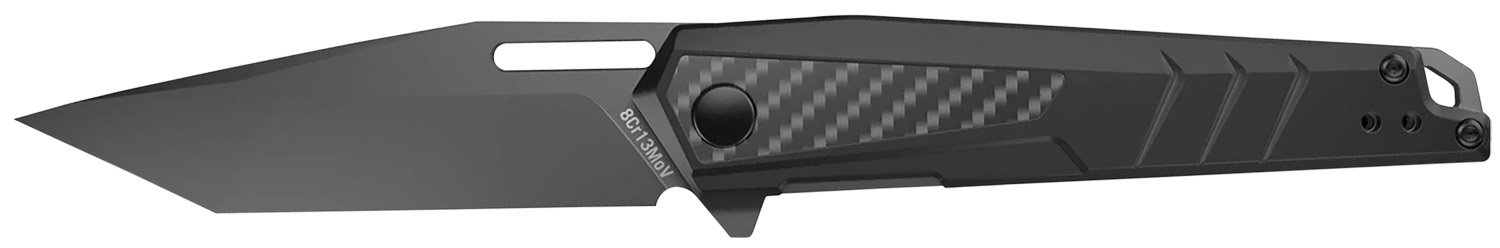 Real Avid AVRAV6 RAV-6 3.40" Folding Tanto Plain Titanium 8Cr13MoV SS Blade, Black Textured Aluminum/Carbon Fiber Handle, Clamshell Pkg