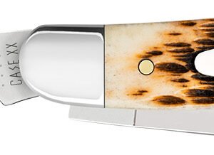 Case 00042 Stockman Medium 2.57"/1.88"/1.71" Folding Clip Point/Sheepsfoot/Spey Plain Mirror Polished Tru-Sharp SS Blade Peach Seed Jigged Amber Bone Handle