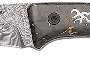 Browning 3220570B Rock  3.50" Fixed Drop Point Plain Acid Etch Damascus Blade, Carbon Fiber Handle