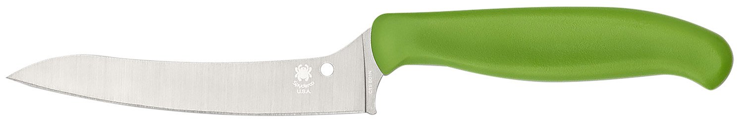 Spyderco K14PGN Z-Cut Pointed 4.40" Fixed Plain Stonewashed CTS BD1N SS Blade, Green Textured Polypropylene Handle