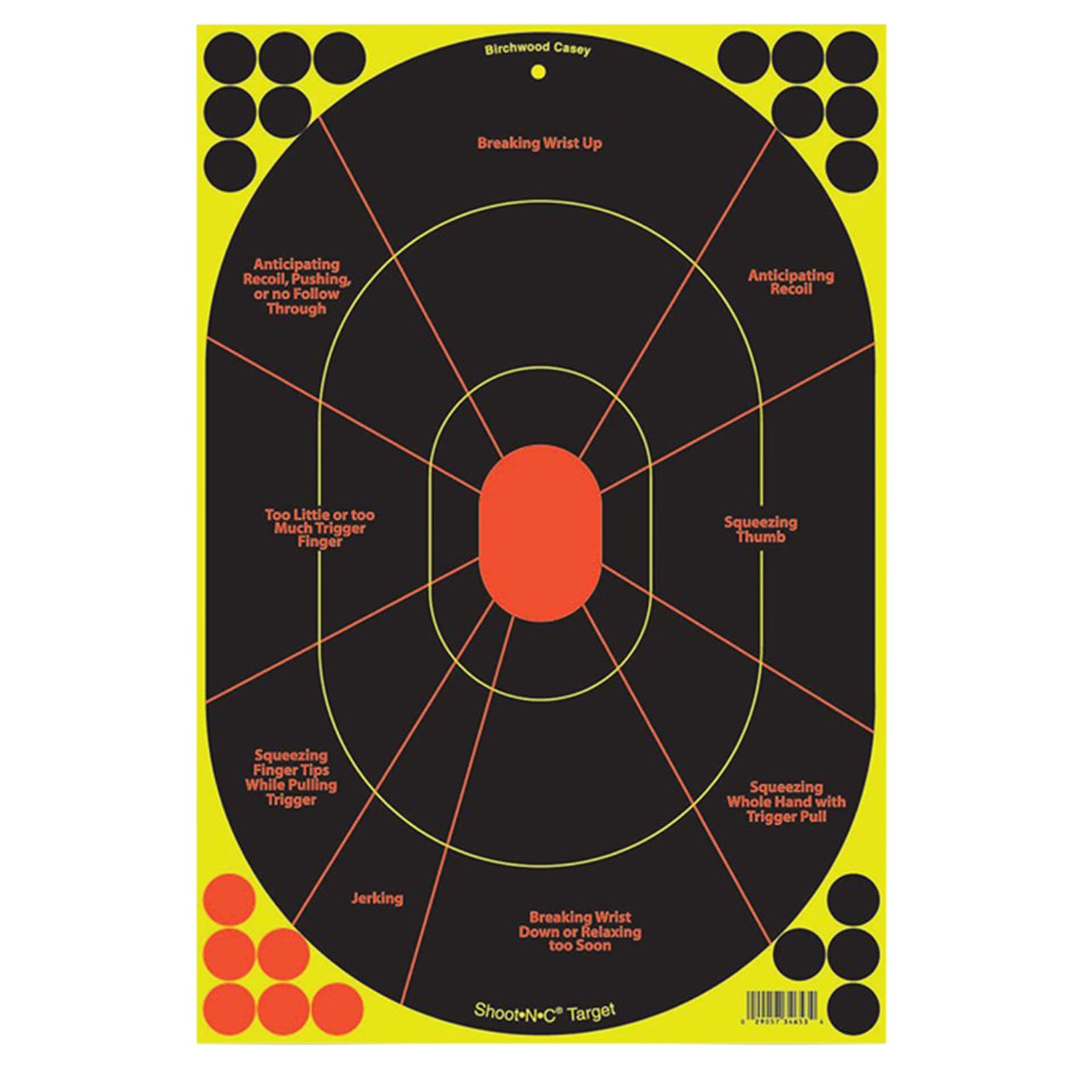 Birchwood Casey 34655 Shoot-N-C Reactive Target Self-Adhesive Paper Black/Yellow/Red 12"x18" Oval Silhouette 5 Pack