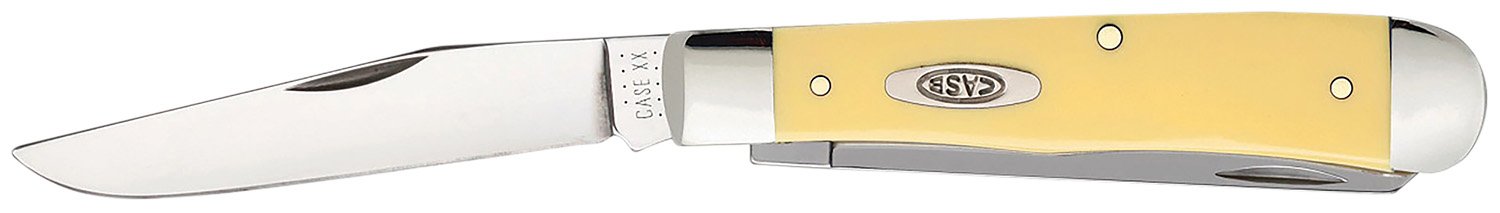 Case 00161 Trapper 3.25"/3.27" Folding Clip Point/Spey Plain Tumble Polish Chrome Vanadium Steel Blade/Yellow Synthetic Handle