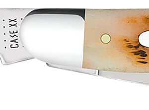Case 00128 Stockman  Medium 2.92"/2.15"/1.90" Folding Clip/Sheepsfoot/Spey Plain Mirror Polished Tru-Sharp SS Blade/Peach Seed Jigged Amber Bone Handle