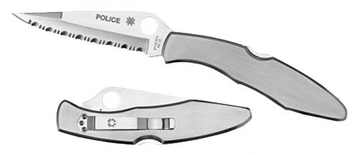 Spyderco C07S Police 4.13" Folding Spear Point Part Serrated VG-10 SS Blade Stainless Steel Handle Includes Pocket Clip
