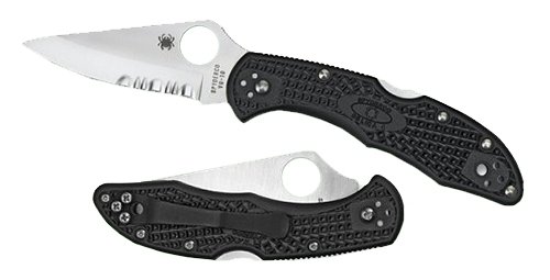 Spyderco C11PSBK Delica 4 2.88" Folding Drop Point Part Serrated VG-10 SS Blade, Black Textured FRN Handle, Includes Pocket Clip