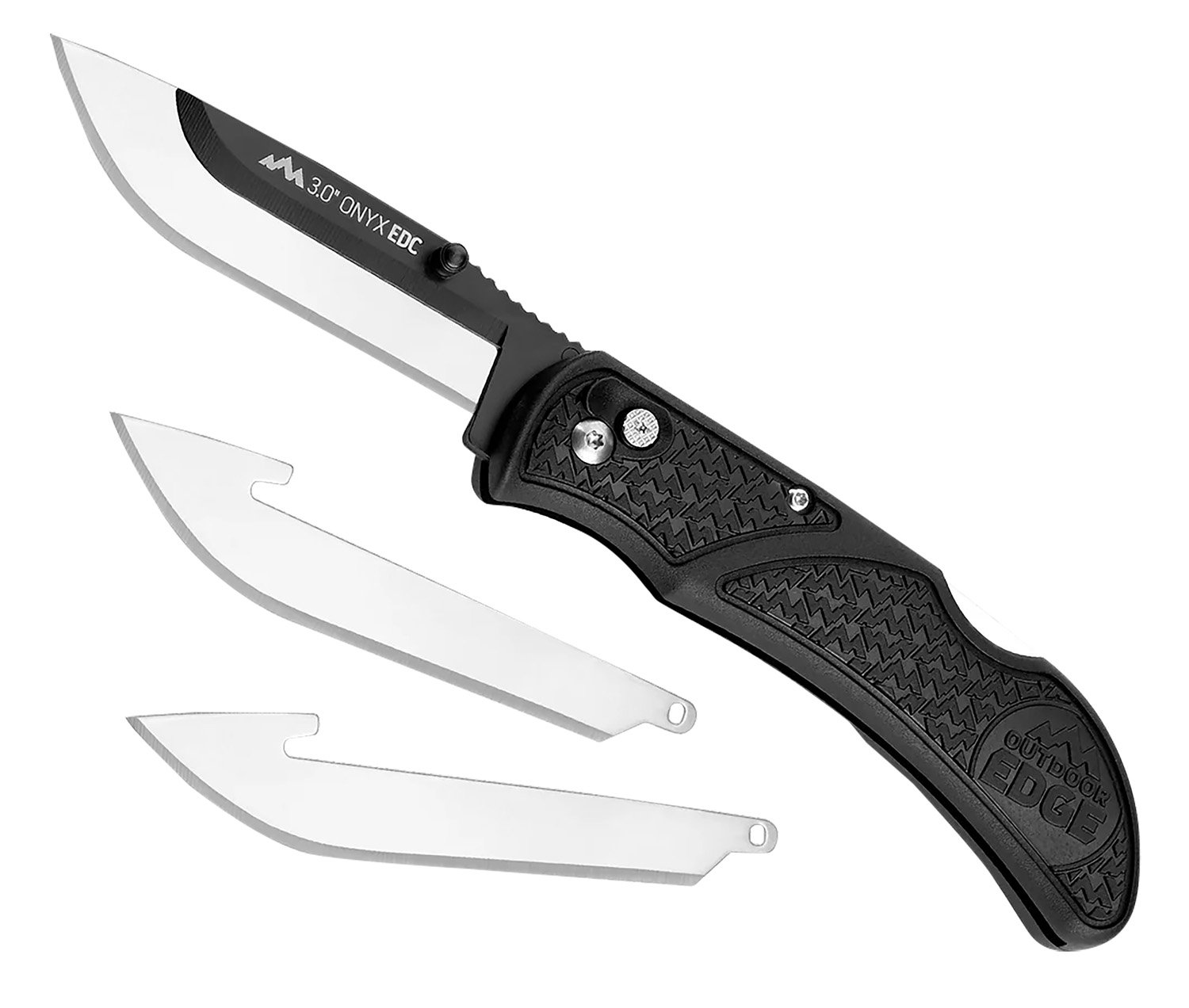 Outdoor Edge OX30C Onyx Lite 3" Folding Plain 420J2 Stainless Steel Blade Black Trimond Textured Polymer Handle