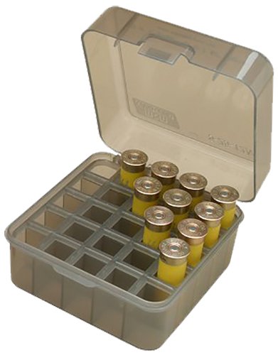 MTM Case-Gard S25D41 Shotshell Box Flip-Top Multi Gauge Shotgun Clear Smoke Polypropylene 25rd