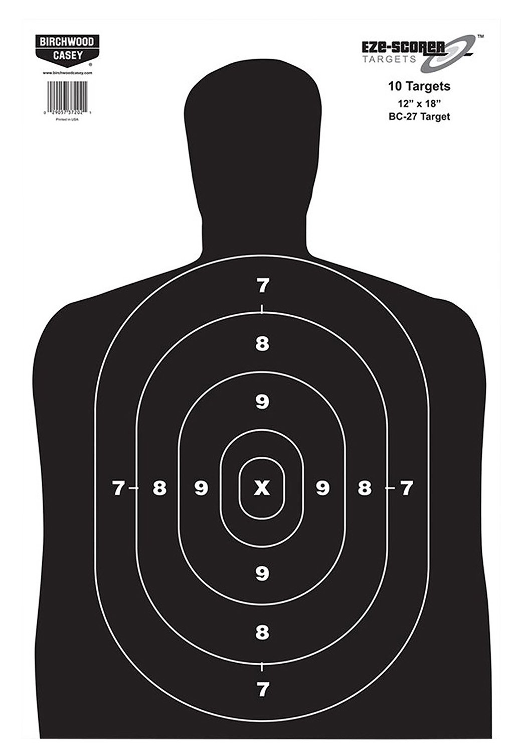 Birchwood Casey 37202 EZE-Scorer BC-27 Silhouette Paper Hanging Universal 12" x 18" Black/White 10 Pk.