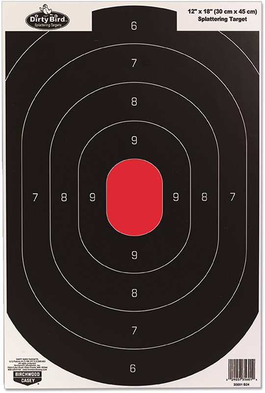 Birchwood Casey 35608 Dirty Bird Silhouette Tagboard Hanging Pistol 12" x 18" Black/White Impact Splatter 8 Per Pkg