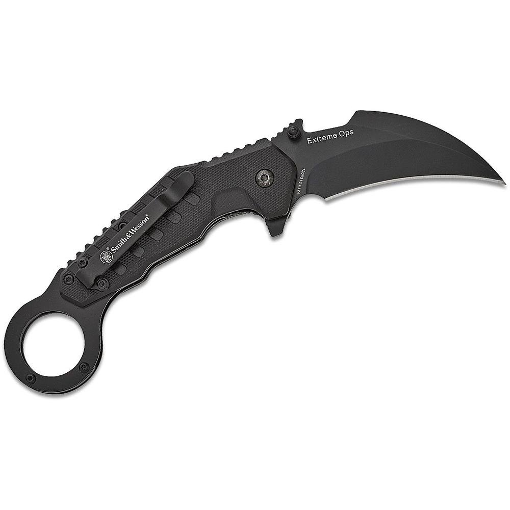 Smith & Wesson Extreme Ops Karambit Assisted Folding Knife 3" Hawkbill Blade Black