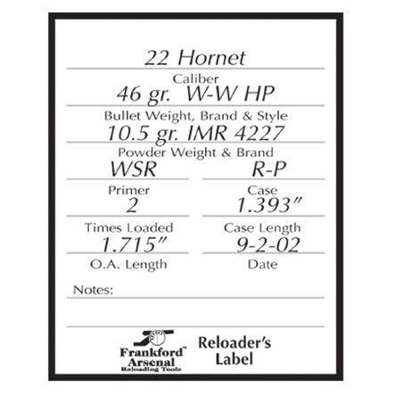 Frankford Arsenal Pistol And Rifle Reloader Labels - 100pk