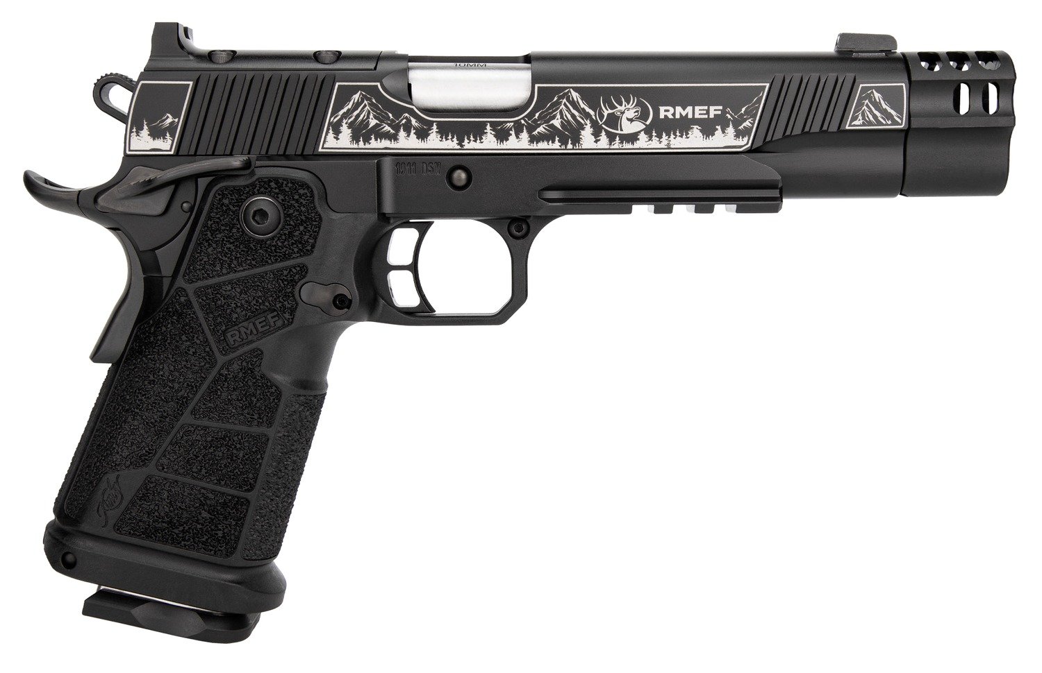 Kimber Mfg, Inc 3600305 DS Warrior Camp Guard Elite Full Size 10mm Auto 18+1 5" Matte Stainless Compensated Barrel, KimPro Black Stainless Steel Engraved Lightening Cut/Optic Ready/Serrated Slide, Bla